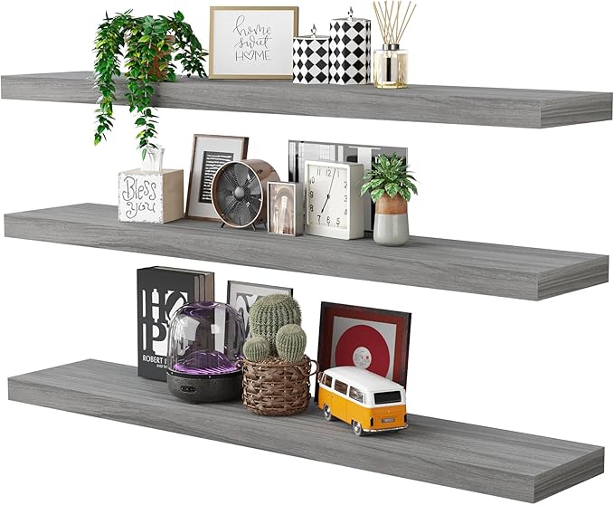 BAMEOS Floating Shelves,40 in W x 8in D Wall Mounted Wooden Shelves with Invisible Brackets Set of 3, Hanging Wall Shelves Decoration for Bedroom, Bathroom, Living Room and Kitchen-NeatNest