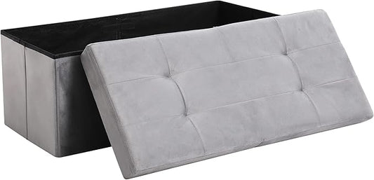 CUYOCA Storage Ottoman Bench Foldable Seat Footrest Shoe Bench End of Bed Storage with Flipping Lid, 75L Storage Space, 30 inches Velvet Light Grey-NeatNest