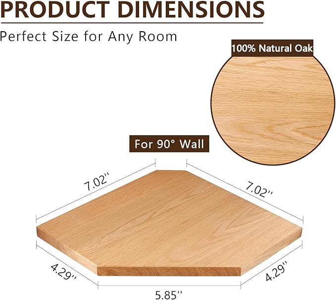 Floating Corner Shelf Solid Oak Wood Corner Wall Shelf with Wire Hole for Cable, Small Plant Display Corner Shelf Wall Mount for Bedroom Living Room Kitchen, 7 inches-NeatNest