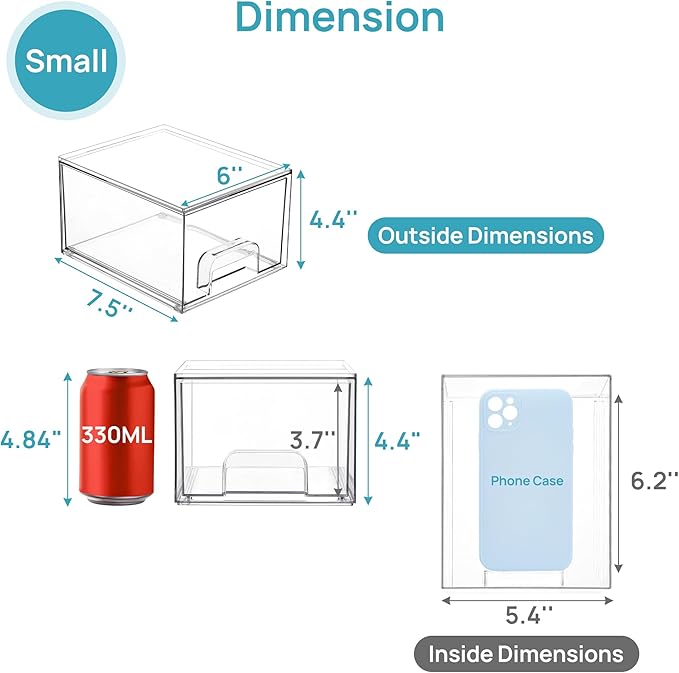 Vtopmart 4 Pack Clear Small Stackable Storage Drawers,Acrylic Bathroom Makeup Organizer,Plastic Storage Bins For Vanity, Undersink, Kitchen Cabinets, Pantry, Home Organization-NeatNest