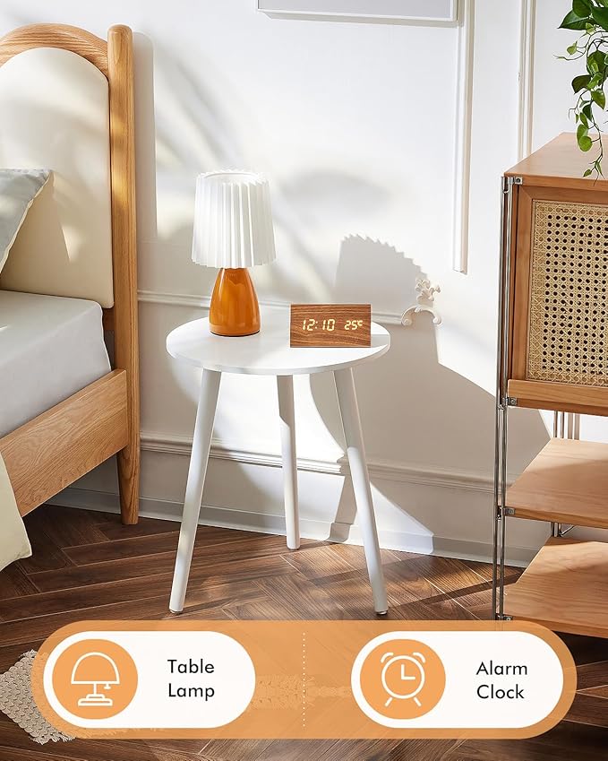 Apicizon Small Round Side Tables End Table Bedroom, White Nightstand Bedside Table for Living Room, Coffee Table with White Wood Legs, 16.5 x 20.5 Inches-NeatNest