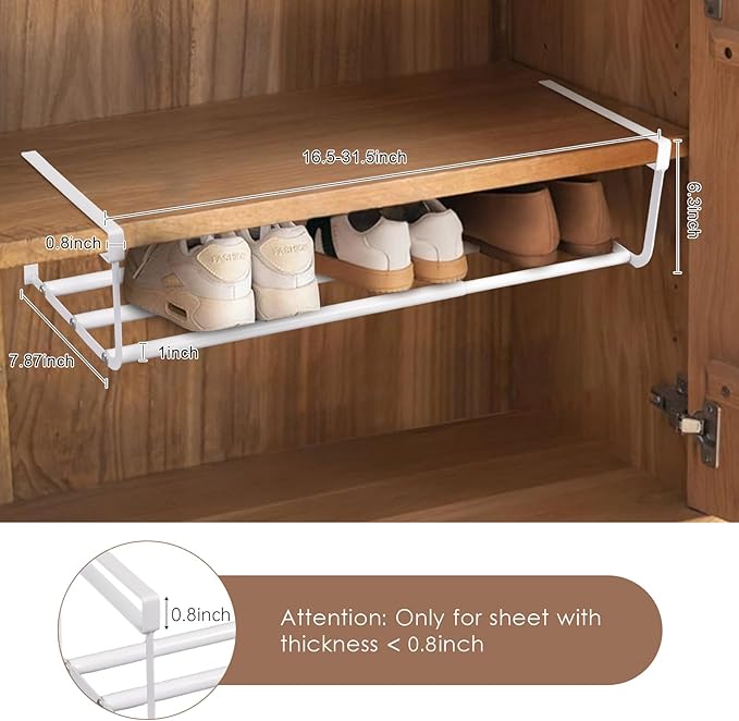 eygeufg Expandable Shoe Rack for Closet, Adjustable Shoe Organizer, Retractable Carbon Steel Shoe Storage Shelf, Space-Saving Hanging Shoe Rack, 2 Pack (White)-NeatNest