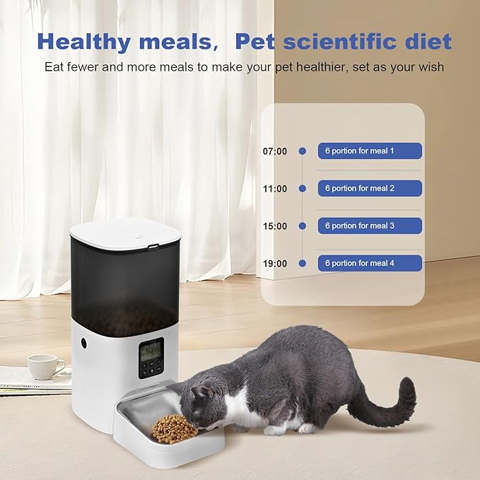 Automatic Cat Feeder, 6L Cat Food Dispenser with 10s Voice Recorder, Pet Feeder up to 8 Meals per Day, Timed Feeder with Dry Food Sealed Ring (Jade White, 6L)-NeatNest