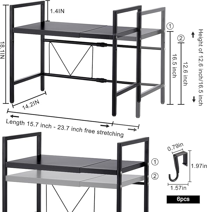 Caliee Microwave Stand, Kitchen Countertop Organizer, Adjustable Shelves for Cabinets Applicable to Kitchen, Pantry, Stackable Metal Expandable Countertop Shelf-NeatNest