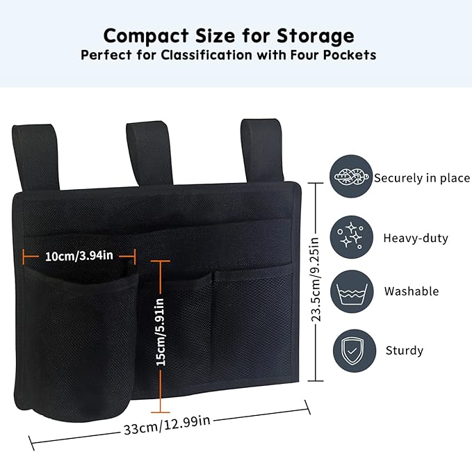 Bedside Storage Caddy, Bunk Bed Storage Bag, Hanging Bedside Organizer for TV Remote Control, Phones, Tablets, Bedside Pocket for College Dorm Rooms Baby Bed Rails, Hospital, Camp-NeatNest