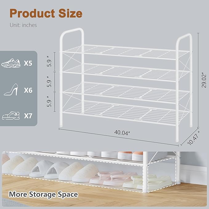Hoctieon 4 Tier Mesh Style Shoe Rack, Entryway Shoe Shelf, Shoe Storage Organizer, Shoe Rack for Closet, Space Save for Bathroom, Garage, Hallway, Bedroom, Living Room, White-NeatNest