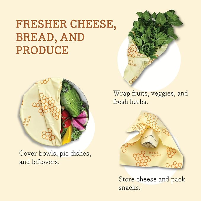Bee's Wrap Beeswax Wraps for Food - Honeycomb & Bees + Bears Assorted 5 Pack (2L, 3M) Made in USA Reusable & Organic Food Wraps & Bowl Covers - Eco-Friendly Alternative to Aluminum Foil & Plastic Wrap-NeatNest
