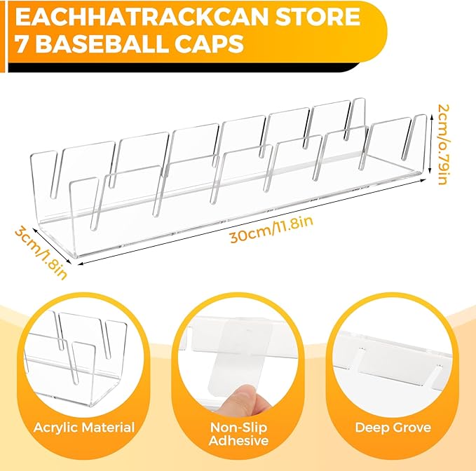 Clear Acrylic Hat Stand for Baseball Caps – 14-Cap Easy Setup Organizer for Bedroom, Closet, Dresser, Countertop, Display and Storage for Baseball Caps, Sports Hats, and Collectibles (2-Pack)-NeatNest