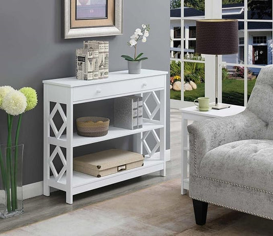 Convenience Concepts Diamond 1 Drawer Console Table, White-NeatNest