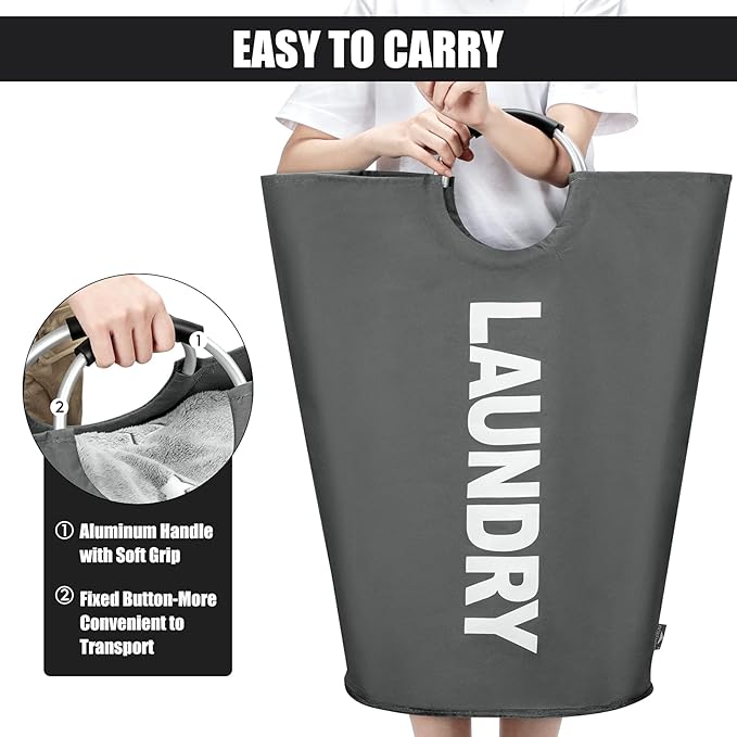 DOKEHOM 125L X-Large Collapsible Washing Laundry Basket Bag (7 Colors) for Bedroom, Fabric (Dark Grey, XL)-NeatNest