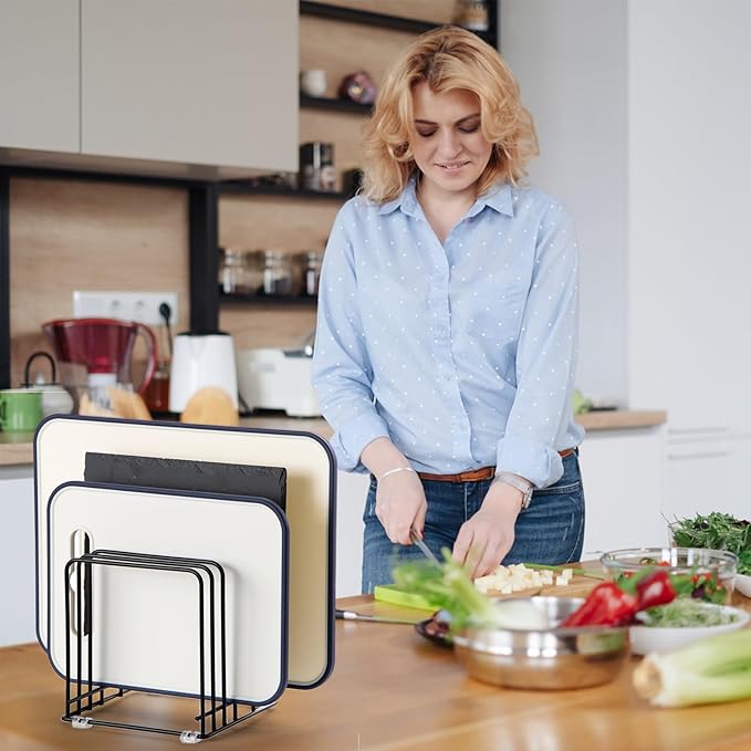 Cutting Board Organizer, Kitchen Cabinet Organizer Storage Rack, 5 Slots Holder Stand for Cutting Board,Baking Cookie Pan, Cookie Sheets Organizer for Kitchen Countertop,Metal Black (1 Pack)-NeatNest