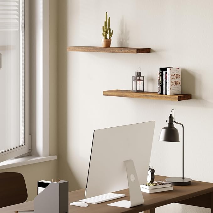BAMEOS Floating Shelf,Wall Shelf,Decor Wall Mounted Shelves,Hanging Shelf Set L24xW6 for Bathroom Kitchen Living,Kitchen,Room Bedroom Storage, Rustic Brown-NeatNest