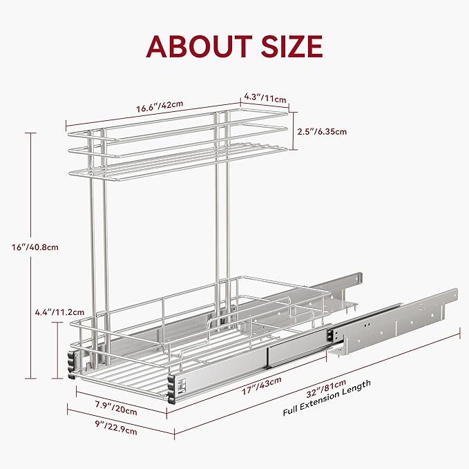 Under Sink Organizer 9"W X17"D, Pull Out Cabinet Organizer 2 Tier, Under Sink Slide Out Chrome Plated, Under Kitchen Bathroom Sink Organizer, Pantry Cabinet Closet Organization Rack, 2 Pack-NeatNest