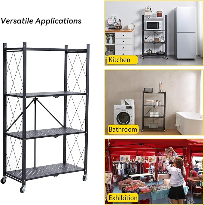 BRIAN & DANY Metal Storage Shelves - 4 Tier Shelving Unit, Folding Display Shelf Racks No Assembly for Vendors and Craft Shows, Black (2Pcs)-NeatNest