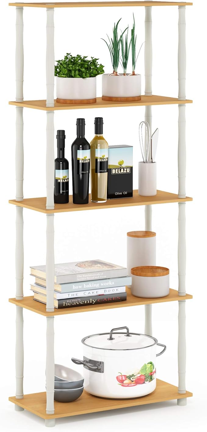 Furinno Turn-N-Tube 5-Tier Multipurpose Shelf / Display Rack / Storage Shelf / Bookshelf, Classic Tubes, Beech/White-NeatNest
