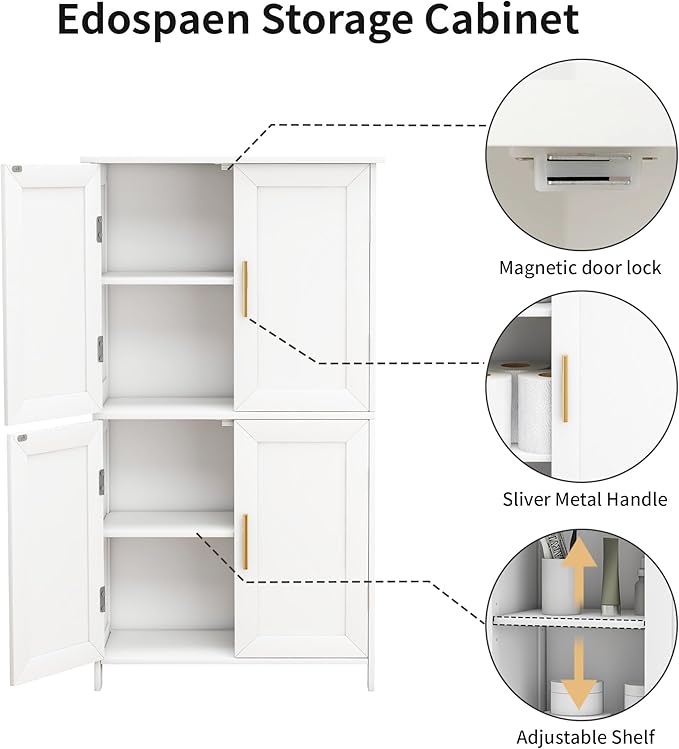 Bathroom Storage Floor Cabinet Freestanding Organizer with Adjustable Shelves for Bathroom Bedroom Laundry Room,4 Doors-NeatNest