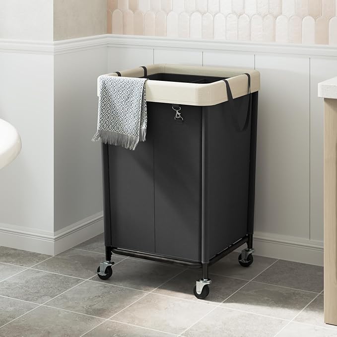 WOWLIVE 160L Rolling Laundry Hamper with Wheels, Heavy Duty Laundry Basket, Large Laundry Cart with Steel Frame and Removable Bag, Dirty Clothes Hamper for Home, Closet, Dorm, Bathroom, Black