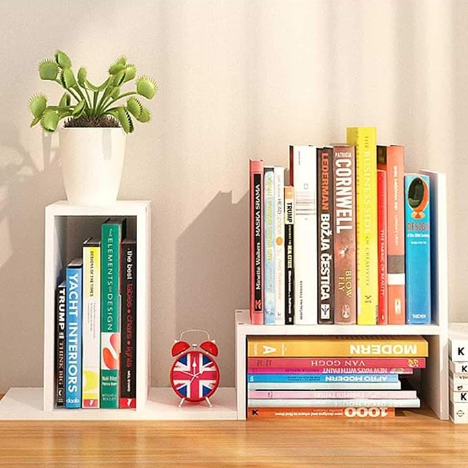 Desktop Shelf Organizer, Adjustable Wood Office Storage Rack, Counter Display Small Bookshelf for Home/Office/School(White)-NeatNest