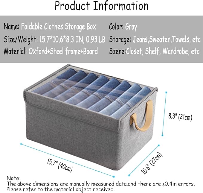 AARAINBOW Closet Clothes Organizer Bins 4 Pc, Fabric Box Storage Shelf Bins Stackable, Foldable Closet Shelf Storage Container with Lid, Fabric Storage Bin with Steel Frame, 23L (4 Gray with Lid)-NeatNest