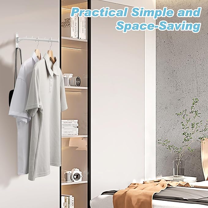 Alise Swivel Clothes Hanger Rack, Stainless Steel Laundry Wall Mounted Drying Rack, Space Saver Clothing Hanging With for Closet Bedroom Laundry, White, 2 Pack-NeatNest