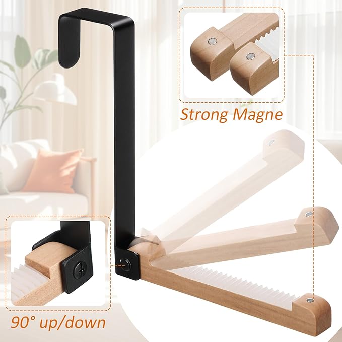 4 Pack Over The Door Hooks Folding Door Hangers with Rubber Portable Clothes Drying Rack Travel Hanging Coat Rack for Bathroom Bedroom Kitchen Laundry Clothing (Black)