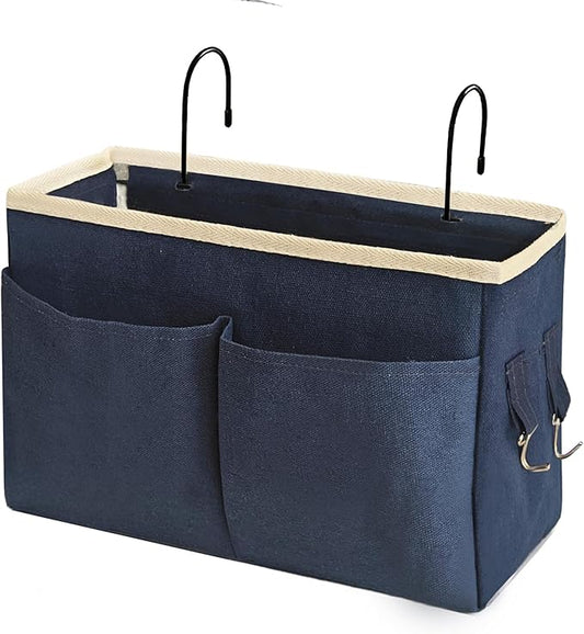 Bedside Caddy Bedside Hanging Storage Basket Multi-Function Organizer Caddy for Bunk and Hospital Beds Dorm Rooms Bed Rails, Can be Placed Glasses Books Mobile Phones(Navy Blue)-NeatNest