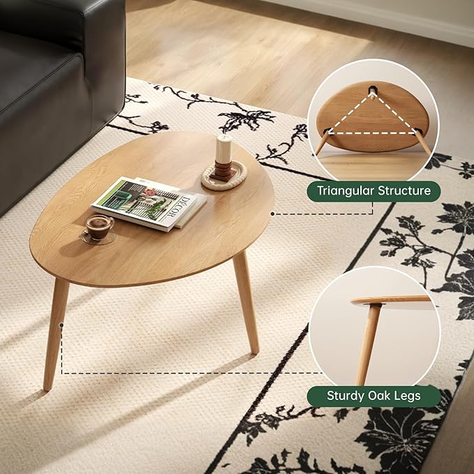Small Oval Nesting Table, Mid Century Coffee Table for Living Room,Solid Oak Wood End Tables,Triangle Tabletop with 3 Legs,Minimalist Display Living Tables (Original Wood Color, Combine)