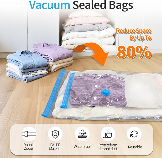 Vacuum Storage Bags, 30 Pack Vacuum Seal Bags for Clothing (5 Jumbo/5 Large/5 Medium/5 Small/10 Roll-Up Bag), Suitable Space Saving Solution for Clothes, Bedding, Blankets, Pillows and Travel-NeatNest