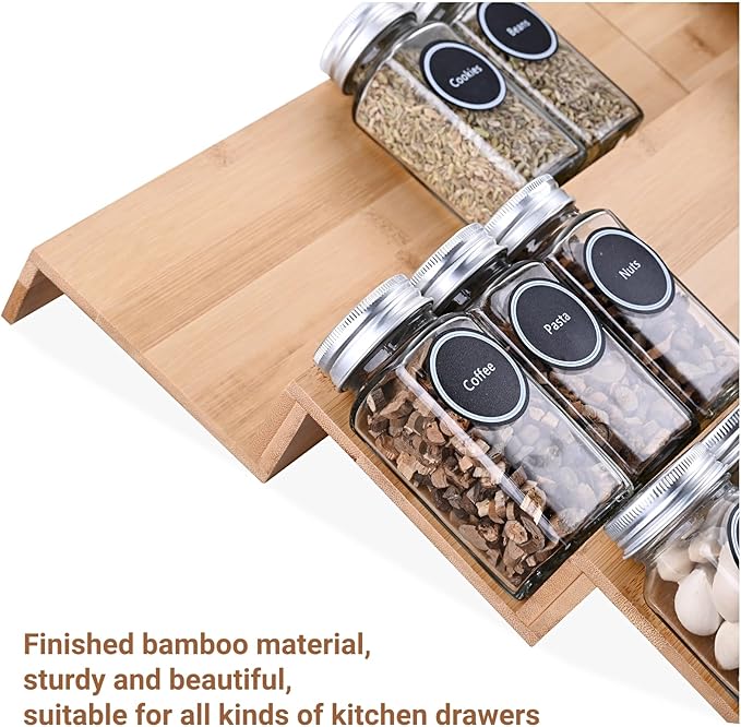 Bamboo Spice Rack Tray - Spice Drawer Organizer for Kitchen Cabinets Storage and Organization (Jars Not Included)-NeatNest