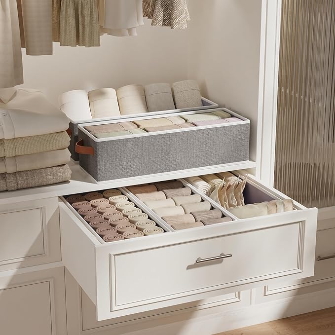 Fabric Storage Cubes 5-Pack, Foldable Open Clothes Boxes, 15 x 6 x 5 Inch Organizer Bins with Double Handles, Closet Basket Containers, Gray-NeatNest