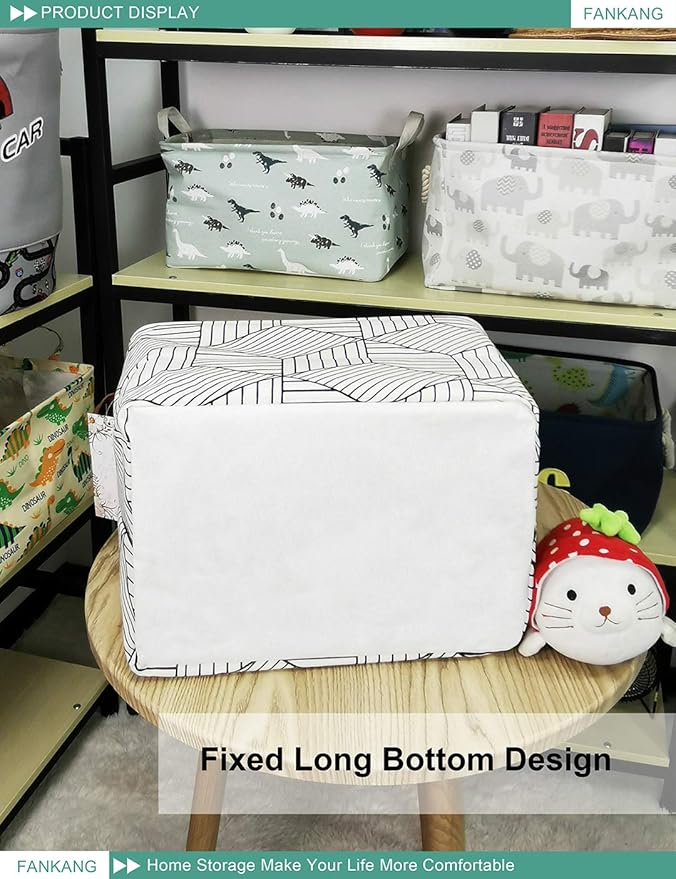 FANKANG Storage Basket,Nursery Hamper Canvas Laundry Basket Foldable with Waterproof PE Coating Storage, Office, Bedroom, Clothes,Toys (L, REC-Diamond)