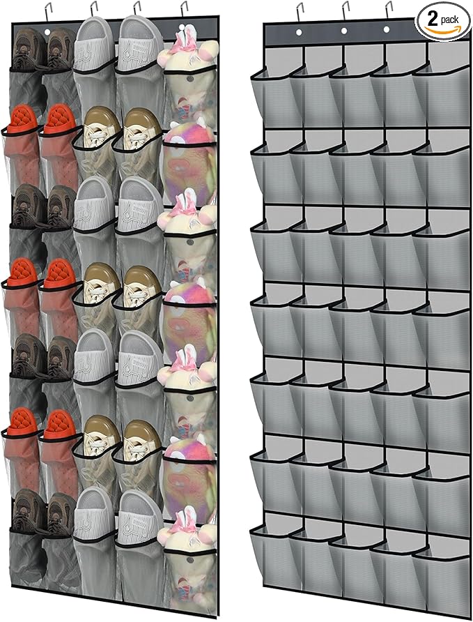 Windyun 2 Pcs 70 Large over The Door Shoe Organizer Hanging Shoe Rack for Closet Holder Gray Mesh Pockets Back to School Behind Door Hanger Storage Nonslip for Home Room School Dorm, Each 35 Pockets-NeatNest