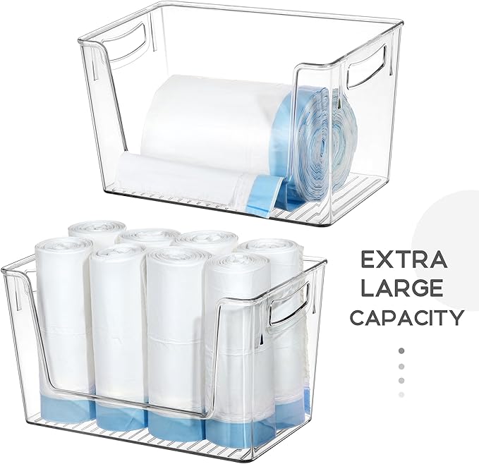 Acrylic Paper Towel Holder with Bamboo Lid, Kitchen Under Sink Organizers and Storage Trash Bag Holder Dispenser
