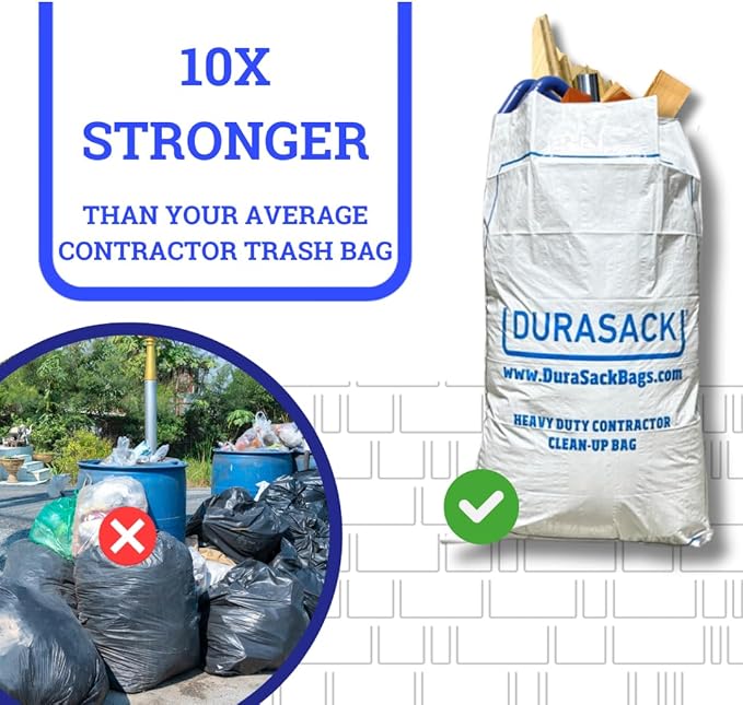 DURASACK Contractor Bags Heavy Duty 40-Gallon Reusable White Woven Polypropylene Contractor Garbage Bags, Pack of 20