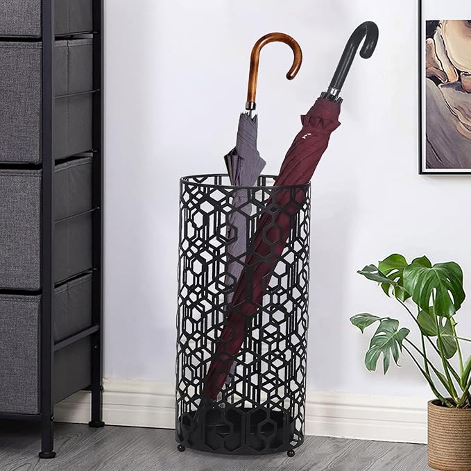 Adeco Metal Umbrella Stand for Entryway Black Round Umbrella Holder Porta Ombrello Indoor Outdoor