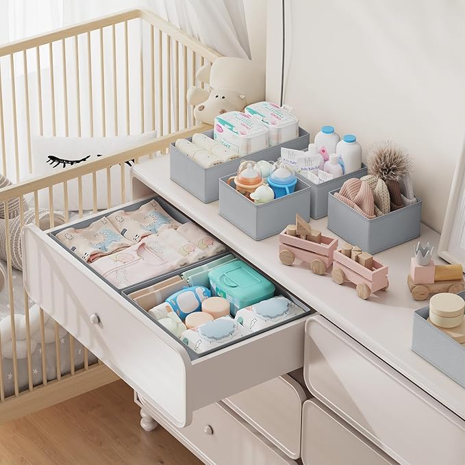 DIMJ Drawer Organizer Clothes Storage - 18 Pack Baby Dresser Organizer for Nursery, Foldable Closet Drawer Organizer Bins for Bedroom Organization, Fabric Storage Dividers for Socks, Underwears, Bras-NeatNest