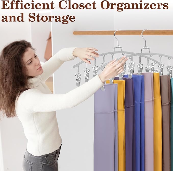 2 Pack Legging Organizer for Closet 360° Swivel, Metal Gym Clothes Organizer w/20 Clips Holds 20 Leggings, Hangers Space Saving, Closet Organizers and Storage, Room Organization Essentials, Grey-NeatNest