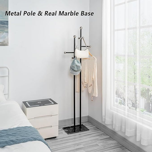 Coat Rack Freestanding with Square Marble Base Heavy Duty Metal Clothes Rack Hanging Stand for Entryway Bedroom Living Room Hotel 14.96 x 10.24 x 68.9 Inches (Black)-NeatNest