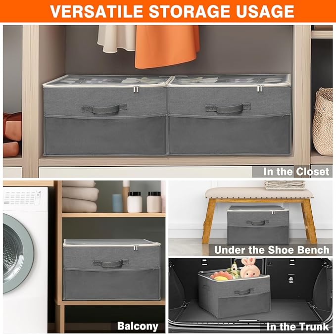 Fabric Shoe Organizer Storage Box for Closet, Fits 16 Pairs Large Shoe Storage Containers Sneaker High Heel Storage Box Bins Space Saving Shoe Storage Organizer Basket with w/Adjustable Dividers, Grey-NeatNest