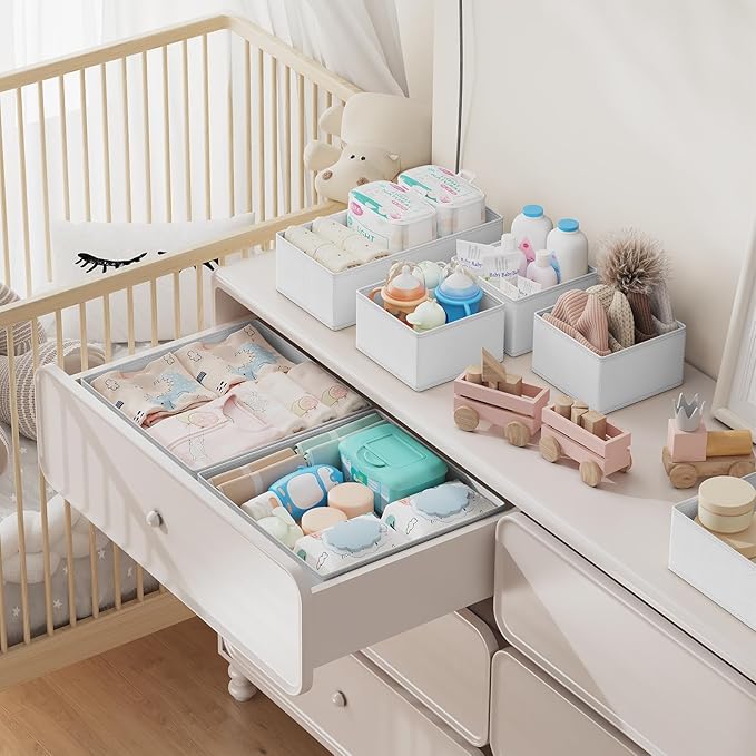 DIMJ Drawer Organizer Clothes Storage - 18 Pack Baby Dresser Organizer for Nursery, Foldable Closet Drawer Organizer Bins for Bedroom Organization, Fabric Storage Dividers for Socks, Underwears, Bras-NeatNest