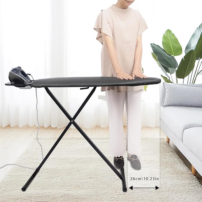 Duwee 12"x36" Ironing Board with Heat Resistant Cover and Thicken Felt Pad, Folding Adjustable Height Compact Ironing Board,Light Weight,Easy to Storage,Black
