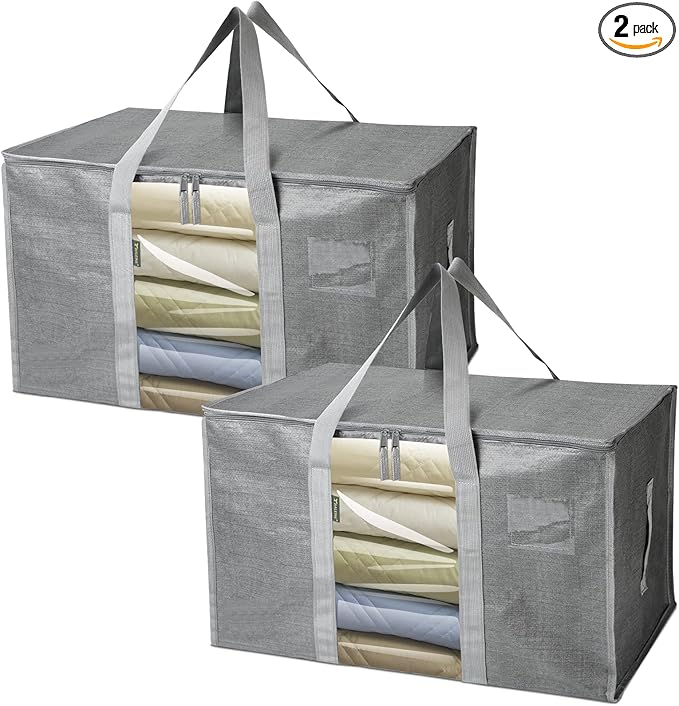 BALEINE 2-Pack Oversized Moving Bags with Reinforced Handles, Heavy-Duty Storage Tote for Clothes, Moving Supplies (Grey with Window, 2-Pack)-NeatNest
