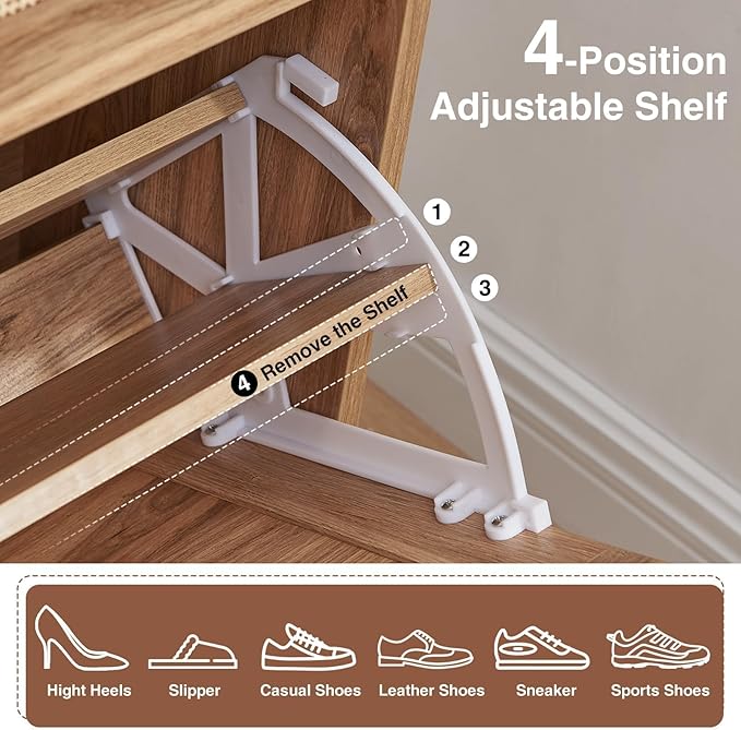 Shoe Storage Cabinet, Boho Rattan Shoe Organizer with 2 Flip Drawers,Farmhouse Freestanding Hidden Slim Narrow Shoe Rack Cabinet with Open Shelves for Entryway, Foyer,Hallway, Natural-NeatNest
