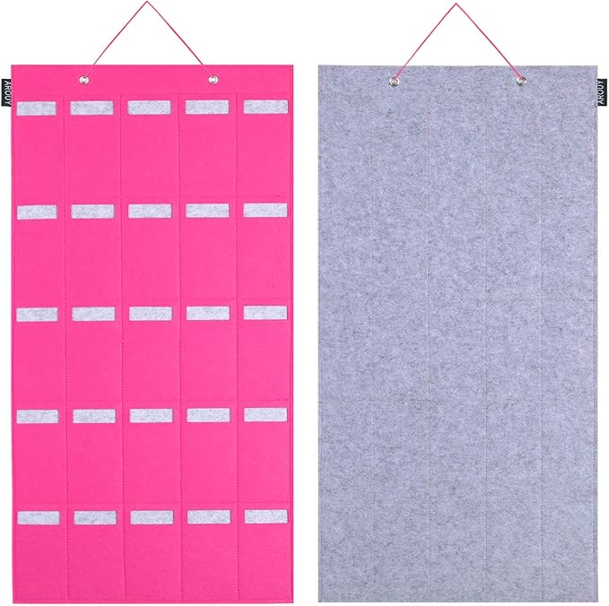 AROUY Sunglasses Organizer - Hanging Wall Pocket with 25 Felt Slots - Sturdy Rope (Large, Rose)-NeatNest