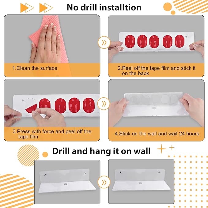 9 Inch Clear Acrylic Floating Shelf, No Drill Adhesive Wall Shelf Set of 2 for Storage, Floating Shelves Damage-Free Expand Wall Space for Living Room, Office, Gaming Room, Bathroom