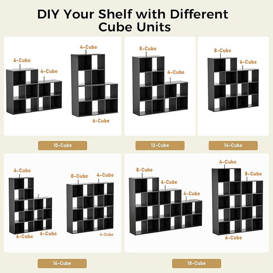 COMHOMA 8 Wood Cube Storage Organizer with Open Back and Removable Back Panels, 11In Black Cube Storage Bookshelf, Cubicle Shelf Bookcase for Home Office Bedroom Living Room, Vertical or Horizontal-NeatNest