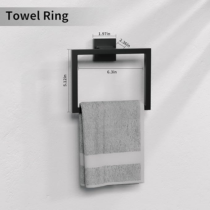 5-Piece Matte Black Bathroom Accessories Hardware Set, Stainless Steel 16 Inch Bath Towel Bar Set, Towel Racks for Bathroom Wall Mounted