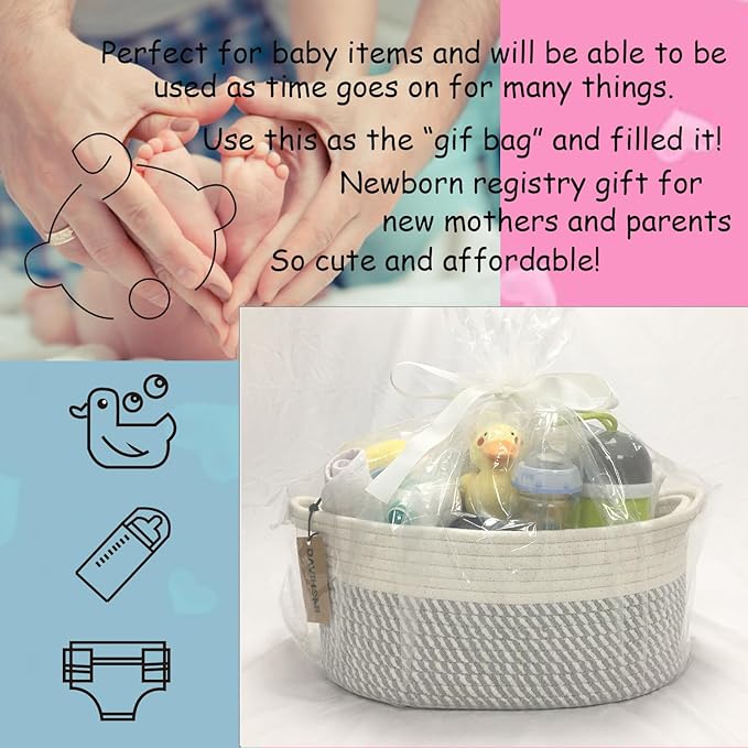 2PACK Medium Oval Decorative Storage Basket Set for Organizing|Nursery, Bedroom, Gift (White Grey)