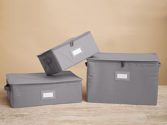 Covermates Keepsakes China Cups and Coffee Mugs Storage Box Stackable, Reinforced Handles, China Storage, Graphite-NeatNest