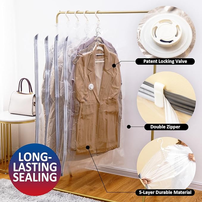 Hanging Vacuum Storage Bags, 6 Pack Large Hanging Space Saver Bags, Vacuum Sealed for Clothes Suits Dress Jackets for Moving Supplies(3 Long, 3 Short)-NeatNest